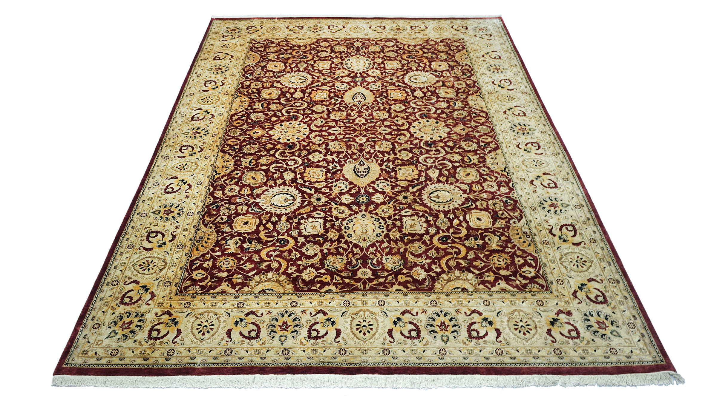 Pakistan Ziegler Ferahan Teppich 280x370 Handgeknüpft Rot Floral Orient Kurzflor
