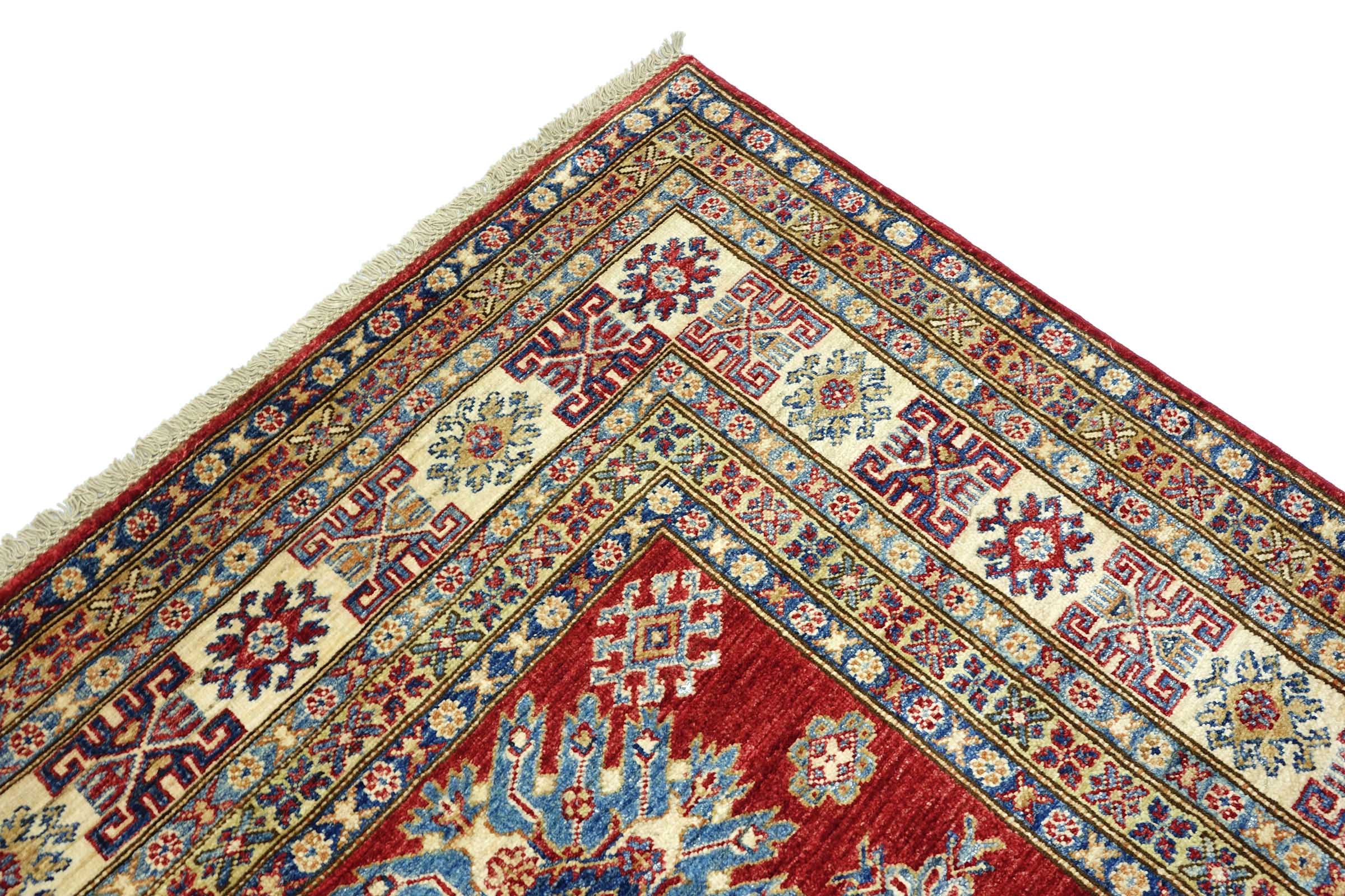 Afghan Feiner Kazak Teppich 250x300 Handgeknüpft Rot Geometrisch Orient Kurzflor