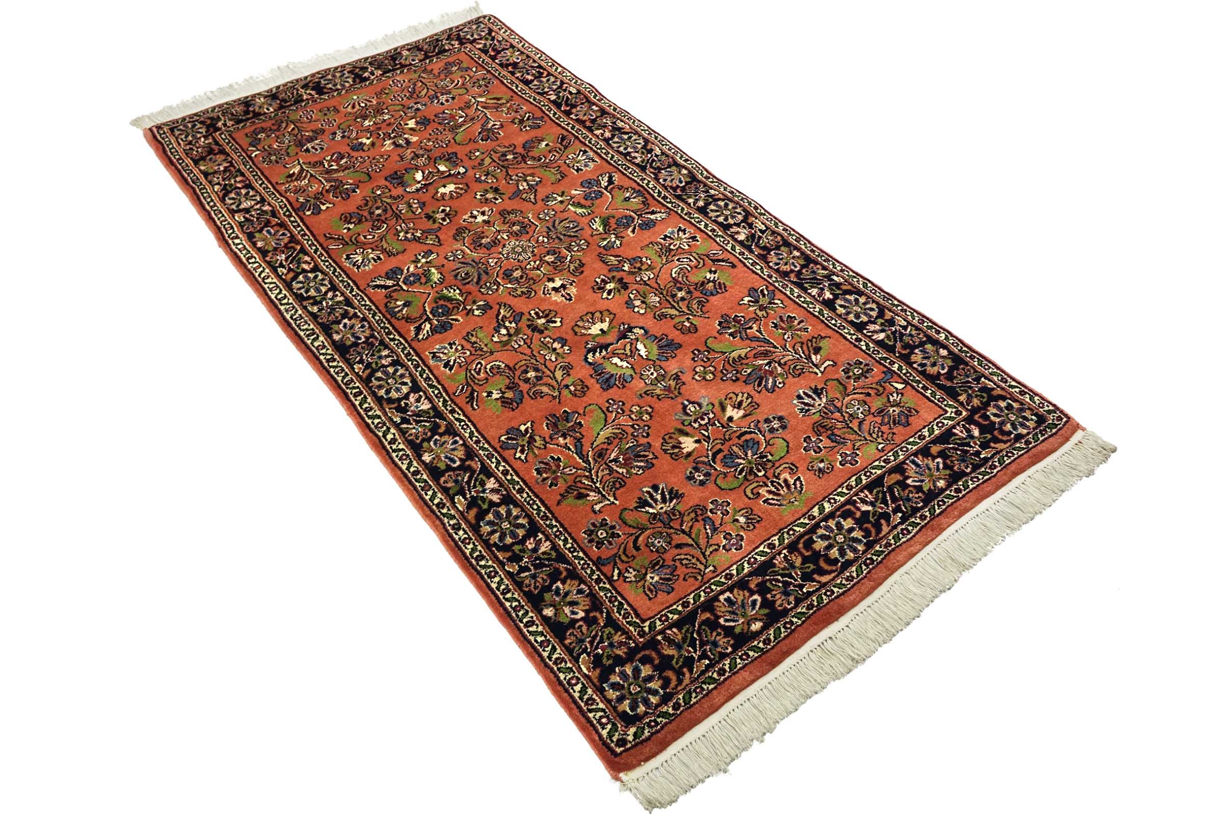 Sarough Teppich 100x200 Handgeknüpft Beige Floral Wolle Kurzflor Rug