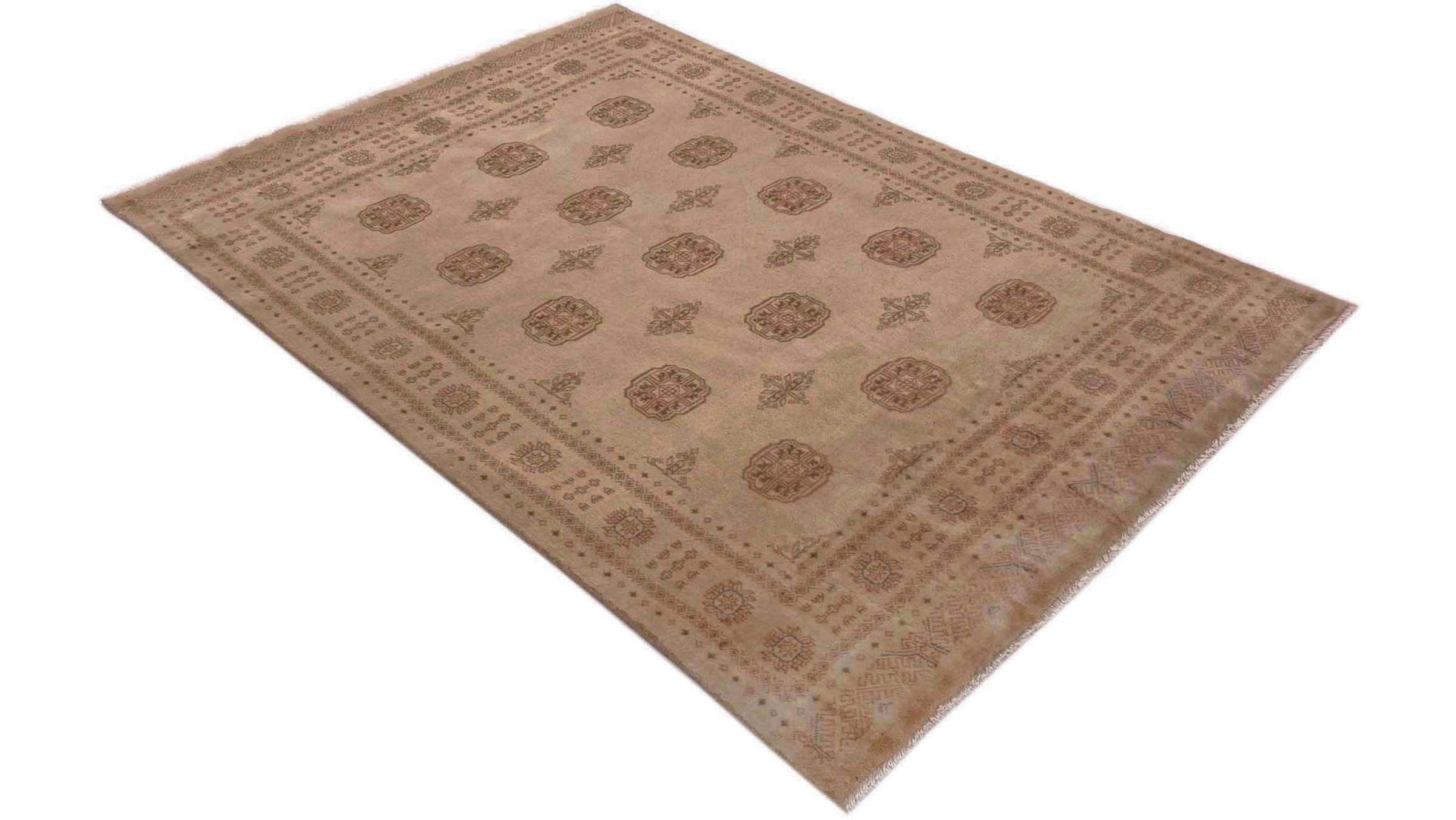 Pakistan Buchara 3ply Teppich 140x200 Handgeknüpft Beige Geometrisch Orient Kurzflor