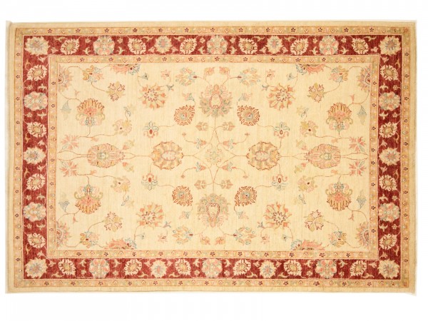 Afghan Chobi Ziegler 220x147 Handgeknüpft Teppich 150x220 Beige Orientalisch Kurzflor
