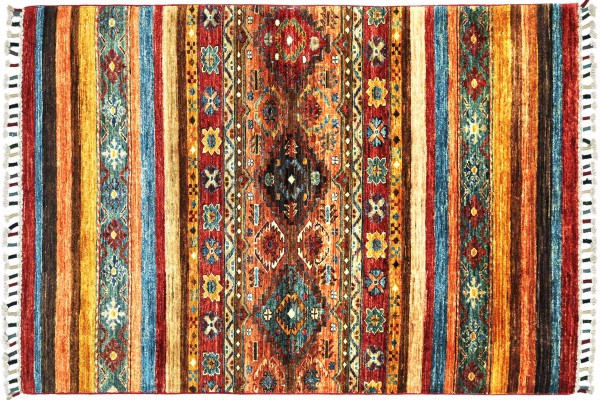 Afghan Ziegler Khorjin 155x103 Handgeknüpft Orientteppich 100x160 Blau Streifen Wolle