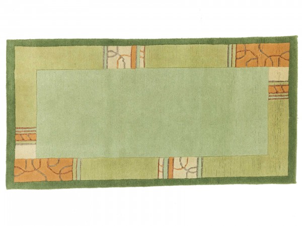Nepal 148x75 Handgeknüpft Teppich 80x150 Grün Umrandung Kurzflor Orient Rug