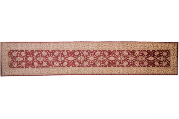 Afghan Chobi Ziegler 454x80 Handgeknüpft Teppich 80x450 Läufer Rot Orientalisch