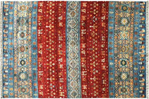 Afghan Ziegler Khorjin Tiere 287x213 Handgeknüpft Orientteppich 210x290 Rot Streifen