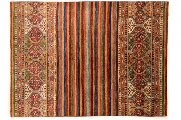 Afghan Ziegler Khorjin 274x203 Handgeknüpft Teppich 200x270 Mehrfarbig Linien Kurzflor