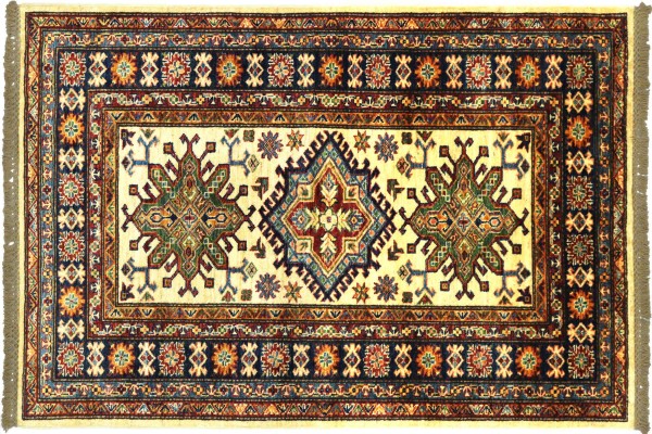 Afghan Kazak Fein 149x98 Handgeknüpft Orientteppich 100x150 Beige Umrandung Wolle