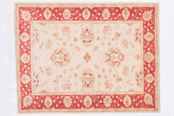 Afghan Chobi Ziegler 120x92 Handgeknüpft Teppich 90x120 Beige Orientalisch Kurzflor