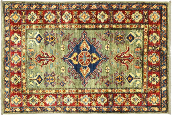 Afghan Kazak Fein 119x82 Handgeknüpft Orientteppich 80x120 Grau Umrandung Wolle