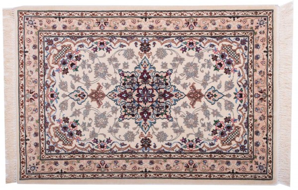 Perser Isfahan 102x71 Handgeknüpft Teppich 70x100 Beige Orientalisch Kurzflor Orient