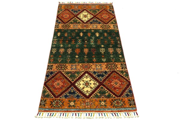 Afghan Ziegler Khorjin 155x95 Handgeknüpft Orientteppich 100x160 Grün Streifen Wolle