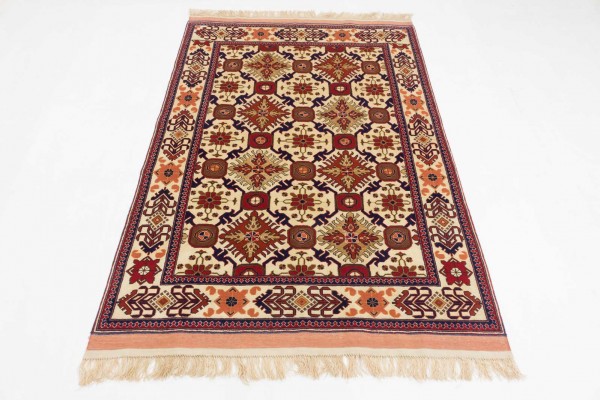 Afghan Mauri Kabul 150x114 Handgeknüpft Teppich 110x150 Beige Geometrisch Muster