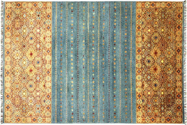 Afghan Khorjin Shaal 306x200 Handgeknüpft Orientteppich 200x310 Blau Streifen Wolle