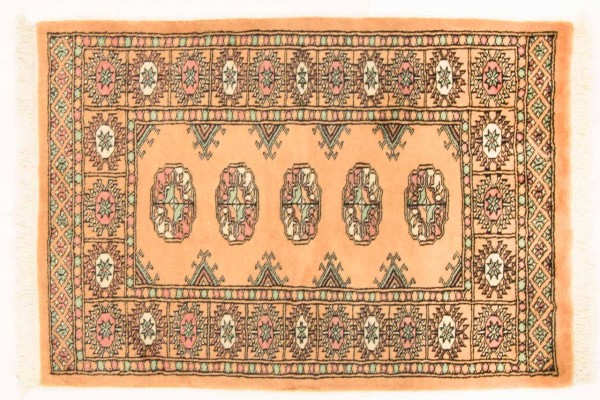 Pakistan Buchara 95x66 Handgeknüpft Teppich 70x100 Beige Geometrisch Muster Kurzflor