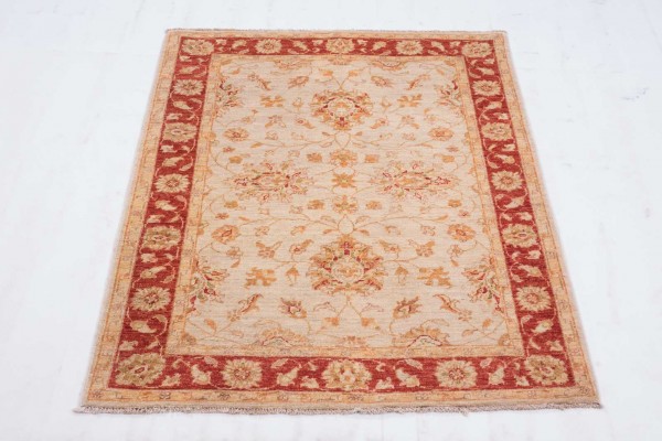 Afghan Chobi Ziegler 117x92 Handgeknüpft Teppich 90x120 Beige Orientalisch Kurzflor