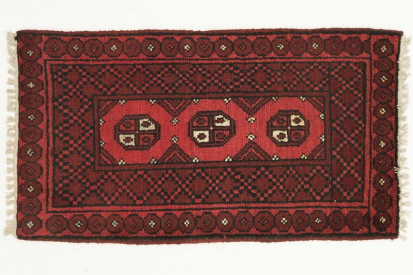Afghan Andkhoi Aqcha 100x50 Handgeknüpft Teppich 50x100 Rot Geometrisch Muster Kurzflor
