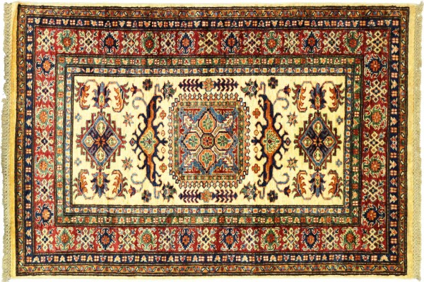 Afghan Kazak Fein 153x100 Handgeknüpft Orientteppich 100x150 Beige Umrandung Wolle