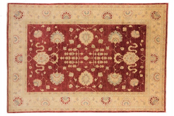 Afghan Chobi Ziegler 305x209 Handgeknüpft Teppich 210x310 Beige Blumenmuster Kurzflor