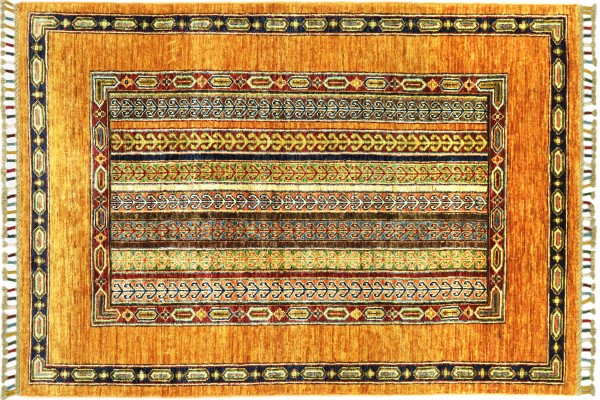 Afghan Ziegler Khorjin 164x94 Handgeknüpft Orientteppich 90x160 gelb Streifen Wolle