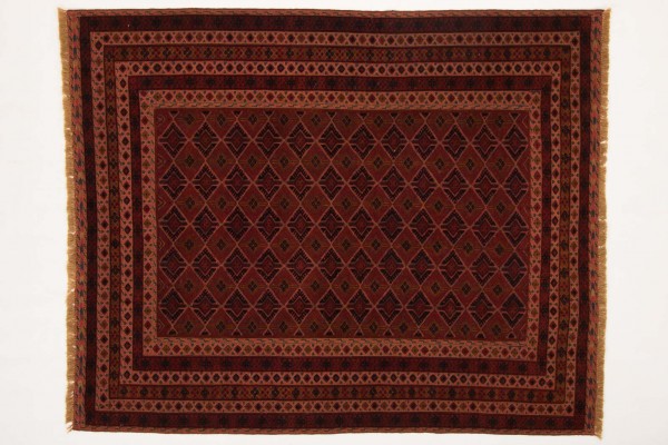 Afghan Mushwani Kelim 190x153 Handgewebt Teppich 150x190 Rot Orientalisch Handarbeit