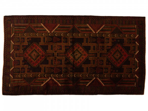 Afghan Belutsch 203x115 Handgeknüpft Teppich 120x200 Mehrfarbig Orientalisch Kurzflor