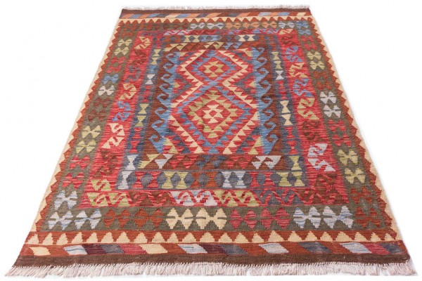 Afghan Maimana Kelim Bunt 192x147 Handgewebt Teppich 150x190 Mehrfarbig Geometrisch