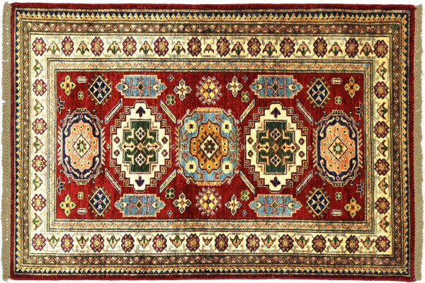 Afghan Kazak Fein 150x101 Handgeknüpft Orientteppich 100x150 Rot Umrandung Wolle