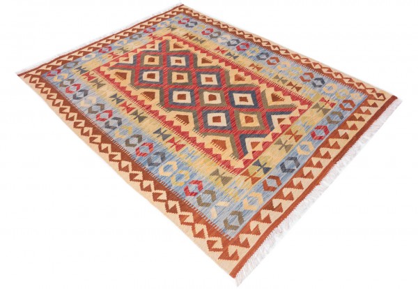 Afghan Maimana Kelim Bunt 200x151 Handgewebt Teppich 150x200 Mehrfarbig Geometrisch