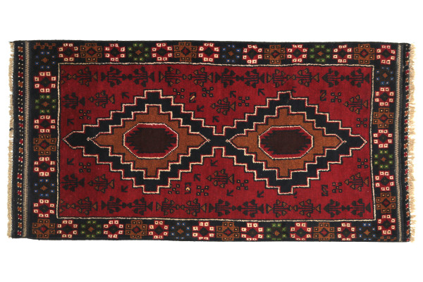 Afghan Belutsch 130x80 Handgeknüpft Teppich 80x130 Rot Geometrisch Muster Kurzflor