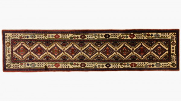 Perser Hamadan 308x75 Handgeknüpft Teppich 80x310 Läufer Mehrfarbig Geometrisch Muster