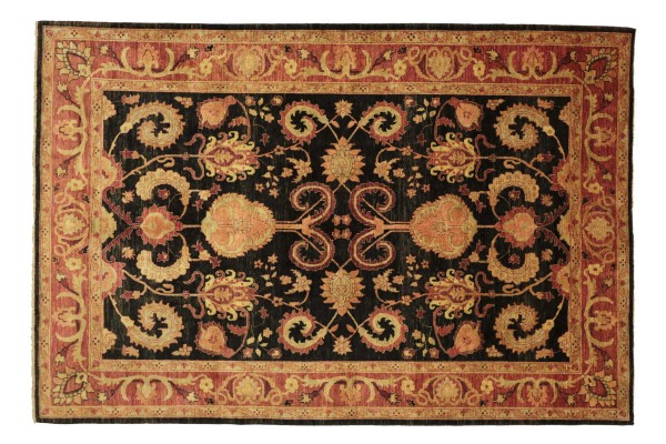 Afghan Chobi Ziegler 280x218 Handgeknüpft Teppich 220x280 Schwarz Floral Kurzflor