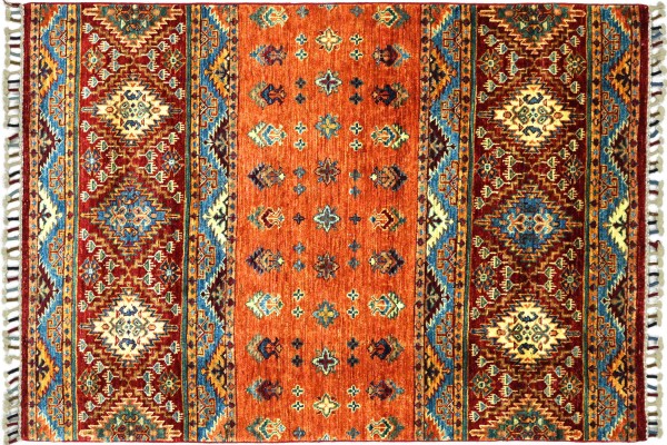 Afghan Ziegler Khorjin 146x104 Handgeknüpft Orientteppich 100x150 Rot Streifen Wolle