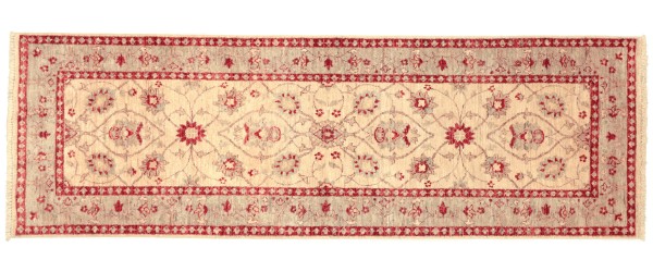 Afghan Chobi Ziegler 240x87 Handgeknüpft Teppich 90x240 Läufer Beige Orientalisch