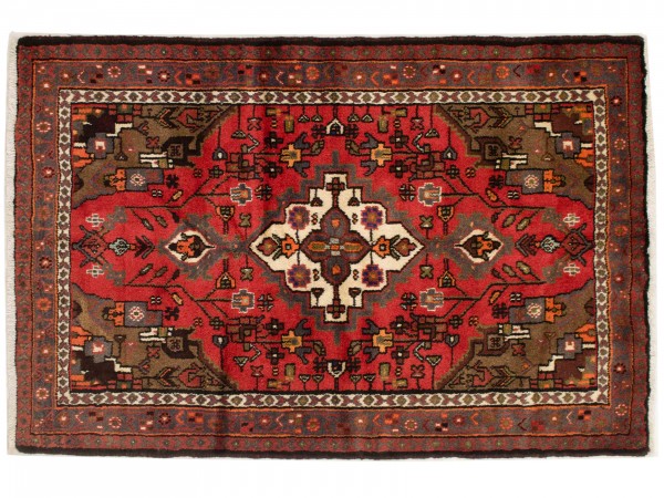 Perser Hamadan 148x98 Handgeknüpft Teppich 100x150 Mehrfarbig Medaillon Kurzflor Orient