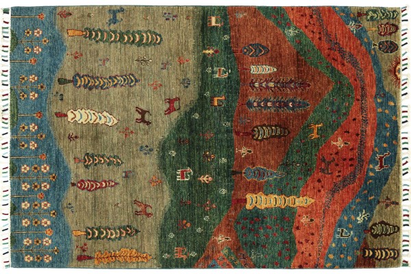 Afghan Ziegler Ariana Landschaft 169x124 Handgeknüpft Orientteppich 120x170 Blau Wolle