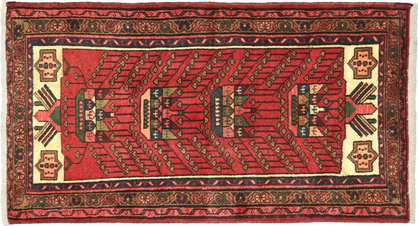 Perser Hamadan 124x74 Handgeknüpft Orientteppich 70x120 Rot Medaillon Wolle Kurzflor