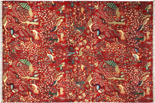 Afghan Ziegler Khorjin Tiere 361x276 Handgeknüpft Orientteppich 280x360 Rot Tiermotive