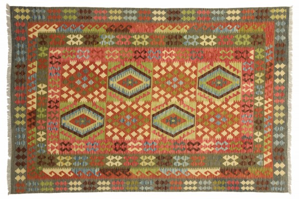 Afghan Maimana Kelim Bunt 298x196 Handgewebt Teppich 200x300 Mehrfarbig Geometrisch