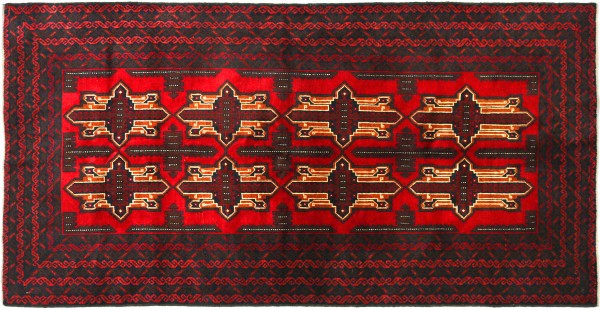 Afghan Belutsch Baluch 193x109 Handgeknüpft Orientteppich 110x190 Rot Durchgemustert