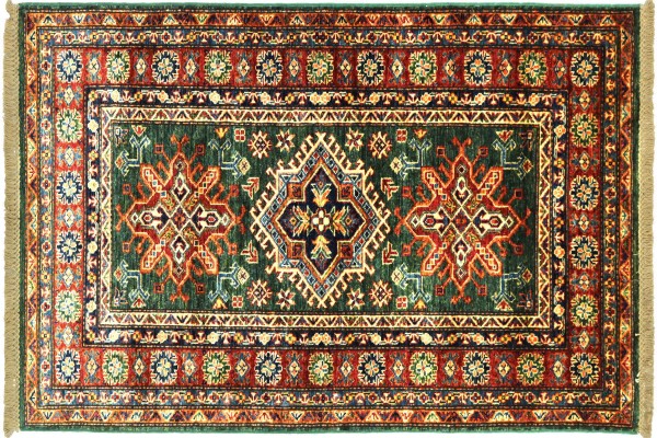 Afghan Kazak Fein 156x92 Handgeknüpft Orientteppich 90x160 Grün Umrandung Wolle
