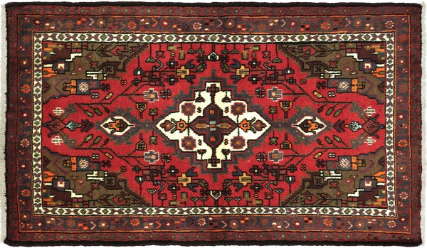 Perser Hamadan Blumen 153x100 Handgeknüpft Orientteppich 100x150 Rot Blumenmuster Wolle