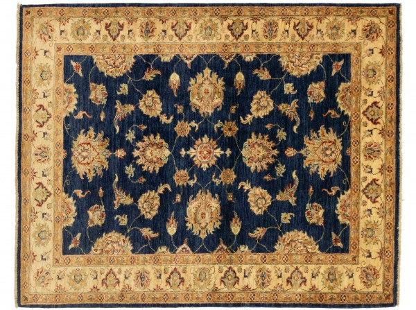 Afghan Chobi Ziegler 166x135 Handgeknüpft Teppich 140x170 Blau Blumenmuster Kurzflor