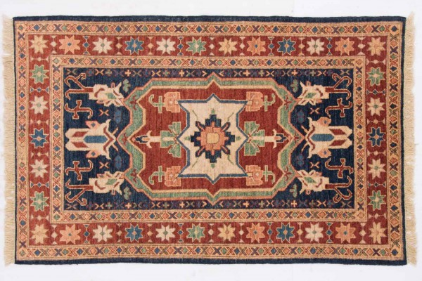 Afghan Chobi Ziegler 145x91 Handgeknüpft Teppich 90x150 Rot Geometrisch Muster Kurzflor