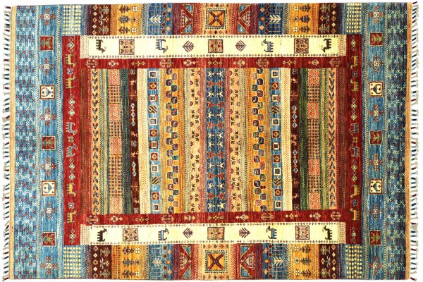 Afghan Ziegler Khorjin 230x157 Handgeknüpft Orientteppich 160x230 Bunt Umrandung Wolle