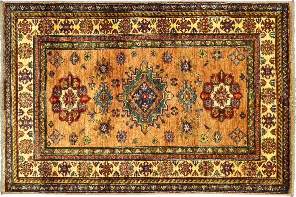 Afghan Kazak Fein 148x99 Handgeknüpft Orientteppich 100x150 Braun Umrandung Wolle