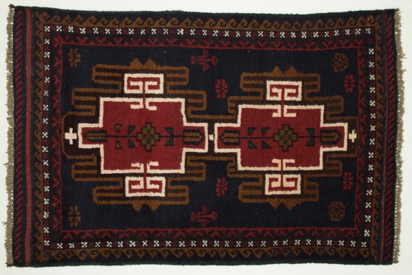 Afghan Belutsch 125x80 Handgeknüpft Teppich 80x130 Orange Geometrisch Muster Kurzflor