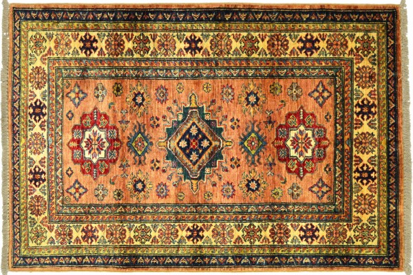Afghan Kazak Fein 149x95 Handgeknüpft Orientteppich 100x150 Braun Umrandung Wolle