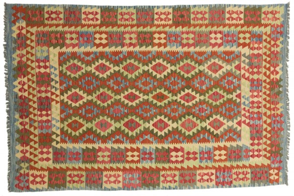 Afghan Maimana Kelim Bunt 300x200 Handgewebt Teppich 200x300 Mehrfarbig Geometrisch