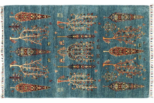 Afghan Ziegler Ariana Bäume 174x126 Handgeknüpft Orientteppich 130x170 Blau Floral