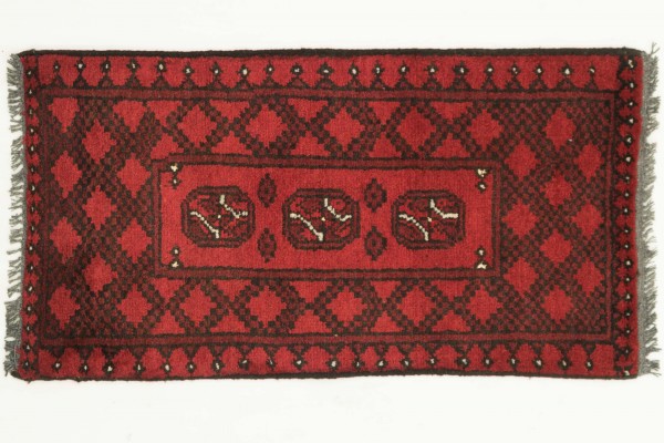 Afghan Andkhoi Aqcha 100x50 Handgeknüpft Teppich 50x100 Rot Geometrisch Muster Kurzflor